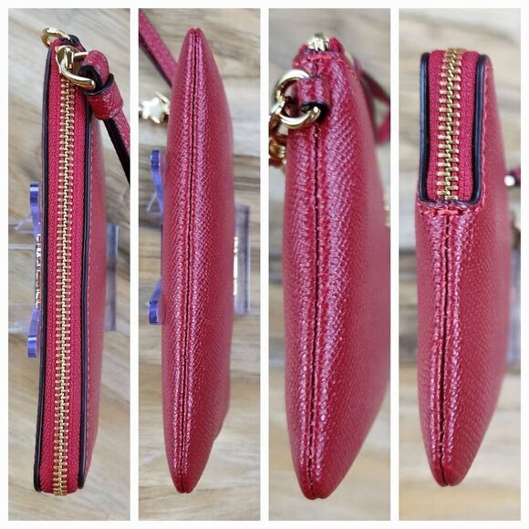 🩵NIB Coach Red Genuine Leather Wristlet w/Detachable \'Coach\' & Star Charms
